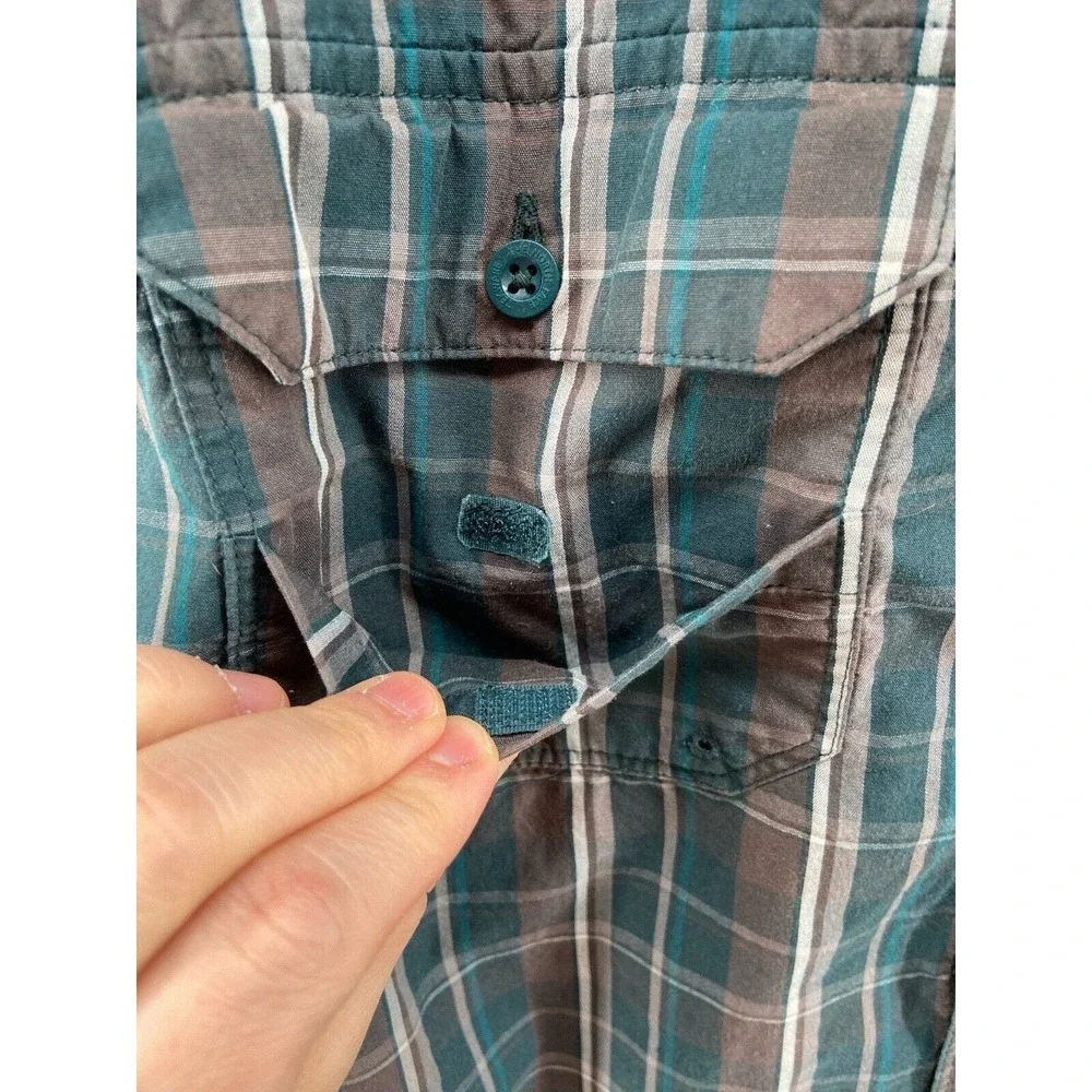 North Face Shirt Mens Sz L Green Gray‎ Plaid Button Up Cotton Collared Pockets